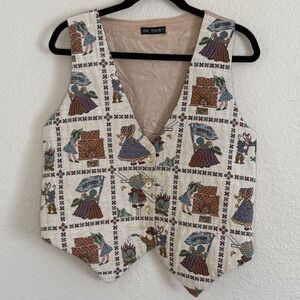 Vintage Womens Medium Cottage Tapestry Vest Tan Boho Teacher Retro Bonnet